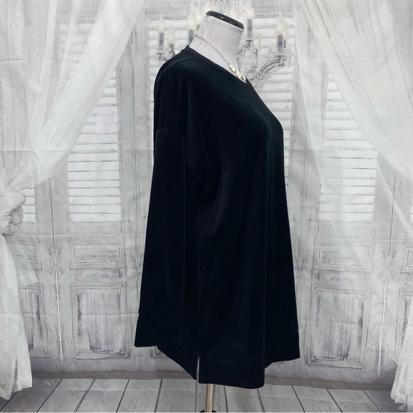 NEW Eileen Fisher Size Large Black Velvet Velour Crew Neck Large Boxy Tunic Top - Picture 4 of 10